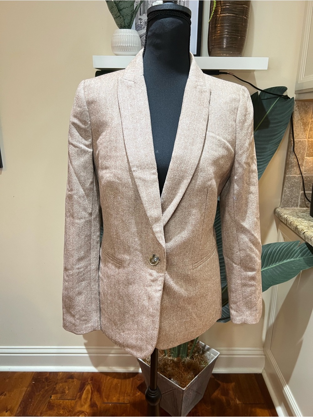J.Crew Wool-Blend Herringbone Patterned Single-breasted Beige/Tan Blazer 4